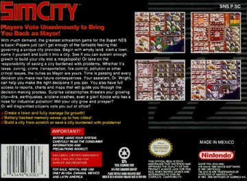 SimCity (USA) box cover back